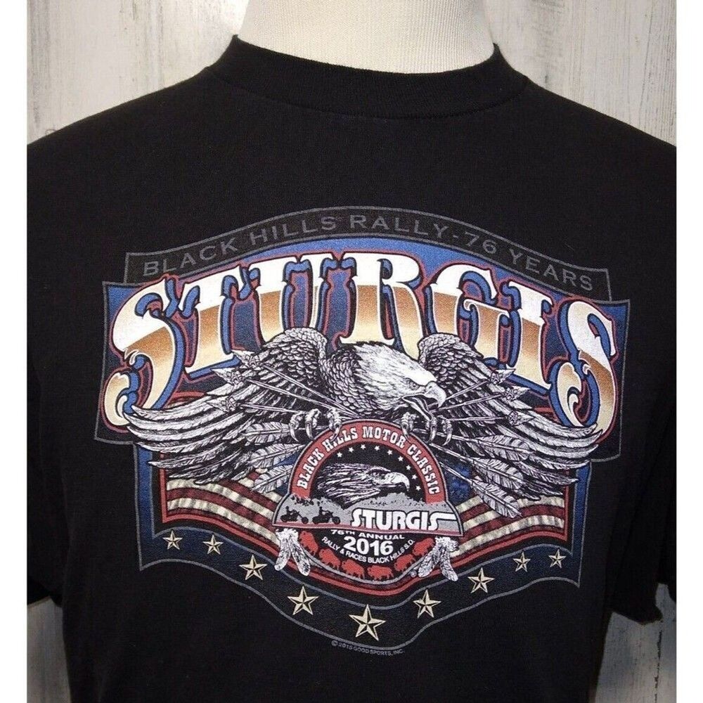 2016 Sturgis Tee 76TH Anniversary Motorcycle Hot Leathers T-Shirt Black …